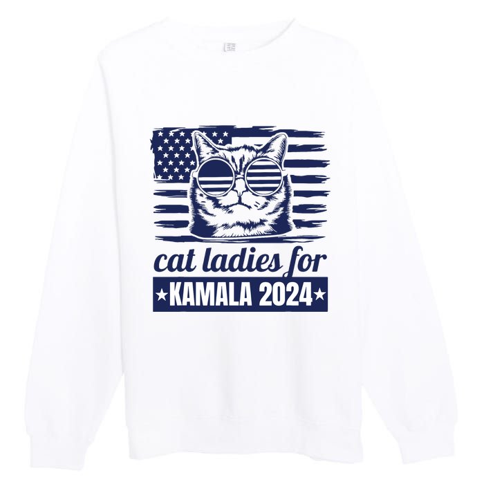 Kamala Harris Cat Lady 2024 Feminine Women Voting Funny Premium Crewneck Sweatshirt