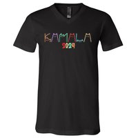 Kamala Harris Cat Lettering Funny Cat Ladies For Kamala 2024 Premium V-Neck T-Shirt