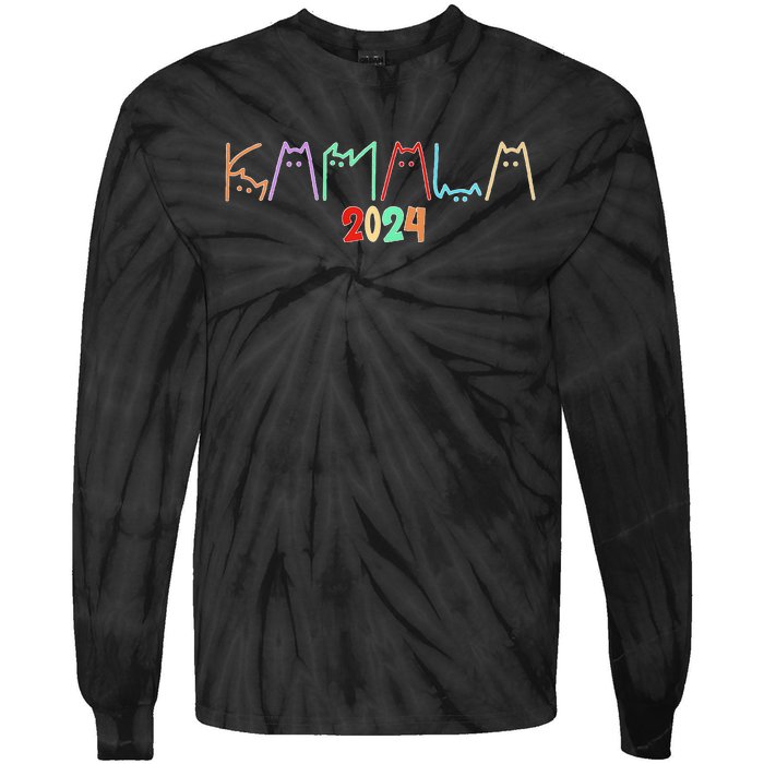 Kamala Harris Cat Lettering Funny Cat Ladies For Kamala 2024 Premium Tie-Dye Long Sleeve Shirt