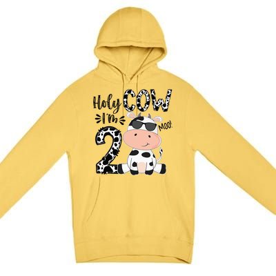 Kids Holy Cow Im 2 Birthday Boy 2nd Cow Farm Animals Bday Premium Pullover Hoodie