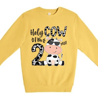 Kids Holy Cow Im 2 Birthday Boy 2nd Cow Farm Animals Bday Premium Crewneck Sweatshirt