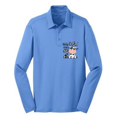 Kids Holy Cow Im 2 Birthday Boy 2nd Cow Farm Animals Bday Silk Touch Performance Long Sleeve Polo