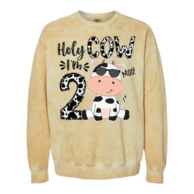 Kids Holy Cow Im 2 Birthday Boy 2nd Cow Farm Animals Bday Colorblast Crewneck Sweatshirt