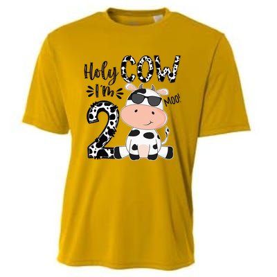 Kids Holy Cow Im 2 Birthday Boy 2nd Cow Farm Animals Bday Cooling Performance Crew T-Shirt