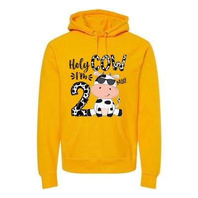 Kids Holy Cow Im 2 Birthday Boy 2nd Cow Farm Animals Bday Premium Hoodie