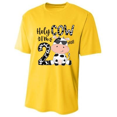 Kids Holy Cow Im 2 Birthday Boy 2nd Cow Farm Animals Bday Performance Sprint T-Shirt