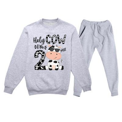 Kids Holy Cow Im 2 Birthday Boy 2nd Cow Farm Animals Bday Premium Crewneck Sweatsuit Set