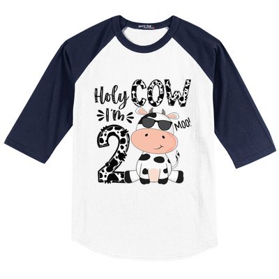 Kids Holy Cow Im 2 Birthday Boy 2nd Cow Farm Animals Bday Baseball Sleeve Shirt