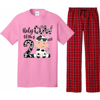 Kids Holy Cow Im 2 Birthday Boy 2nd Cow Farm Animals Bday Pajama Set