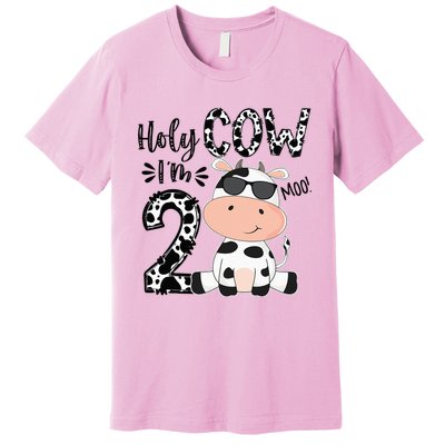 Kids Holy Cow Im 2 Birthday Boy 2nd Cow Farm Animals Bday Premium T-Shirt