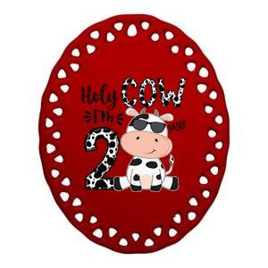 Kids Holy Cow Im 2 Birthday Boy 2nd Cow Farm Animals Bday Ceramic Oval Ornament