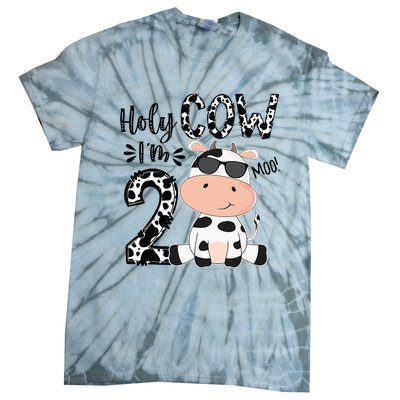 Kids Holy Cow Im 2 Birthday Boy 2nd Cow Farm Animals Bday Tie-Dye T-Shirt