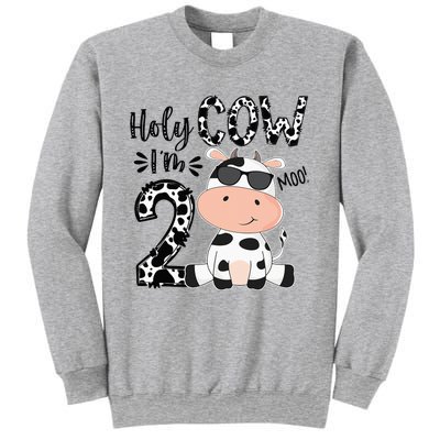 Kids Holy Cow Im 2 Birthday Boy 2nd Cow Farm Animals Bday Sweatshirt