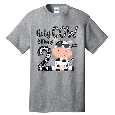 Kids Holy Cow Im 2 Birthday Boy 2nd Cow Farm Animals Bday Tall T-Shirt