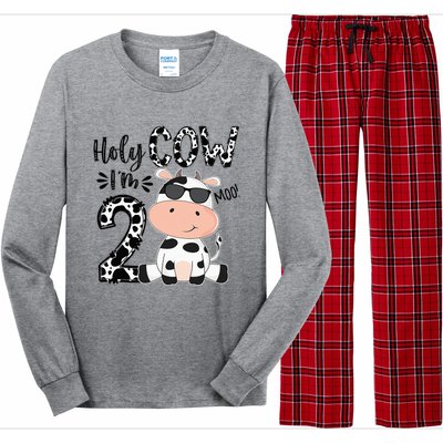 Kids Holy Cow Im 2 Birthday Boy 2nd Cow Farm Animals Bday Long Sleeve Pajama Set