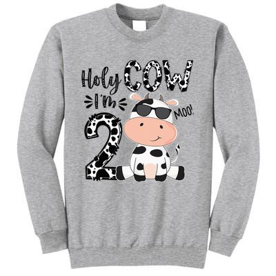 Kids Holy Cow Im 2 Birthday Boy 2nd Cow Farm Animals Bday Tall Sweatshirt