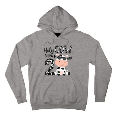 Kids Holy Cow Im 2 Birthday Boy 2nd Cow Farm Animals Bday Tall Hoodie