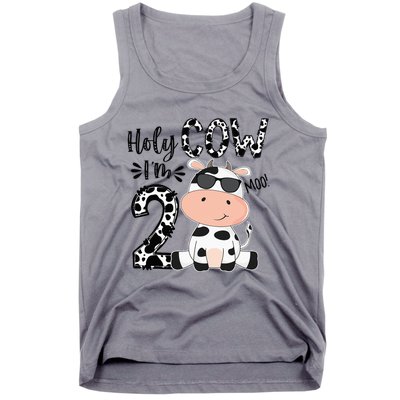 Kids Holy Cow Im 2 Birthday Boy 2nd Cow Farm Animals Bday Tank Top