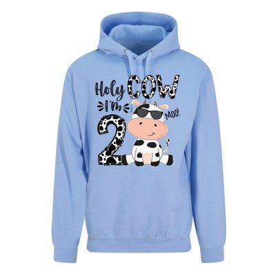 Kids Holy Cow Im 2 Birthday Boy 2nd Cow Farm Animals Bday Unisex Surf Hoodie