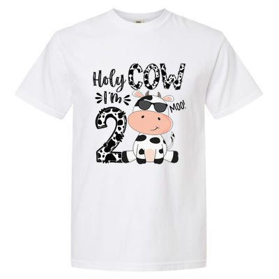 Kids Holy Cow Im 2 Birthday Boy 2nd Cow Farm Animals Bday Garment-Dyed Heavyweight T-Shirt