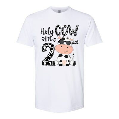 Kids Holy Cow Im 2 Birthday Boy 2nd Cow Farm Animals Bday Softstyle CVC T-Shirt