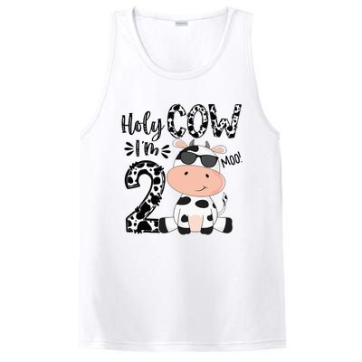 Kids Holy Cow Im 2 Birthday Boy 2nd Cow Farm Animals Bday PosiCharge Competitor Tank