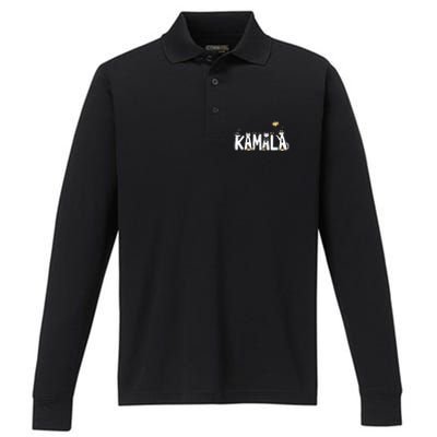 Kamala Halloween Cat Lover Witch Name Design Performance Long Sleeve Polo