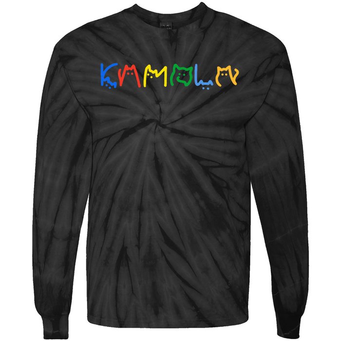 Kamala Harris Cat Lettering Funny Cat Ladies For Kamala Tie-Dye Long Sleeve Shirt