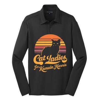 Kamala Harris Cat Lady Silk Touch Performance Long Sleeve Polo