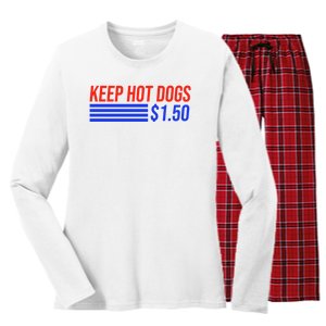 Keep Hot Dogs $1.50 Dollars Women's Long Sleeve Flannel Pajama Set 