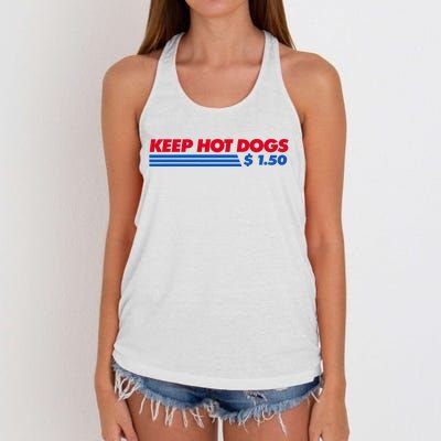 Keep Hot Dogs $1.50 Dollars Women's Knotted Racerback Tank