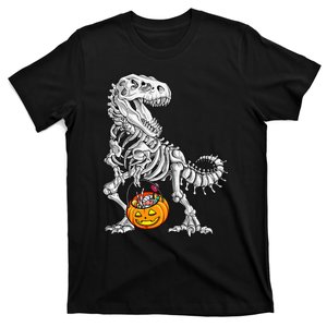 Kids Halloween Dinosaur Skeleton T Rex Funny Pumpkin T-Shirt