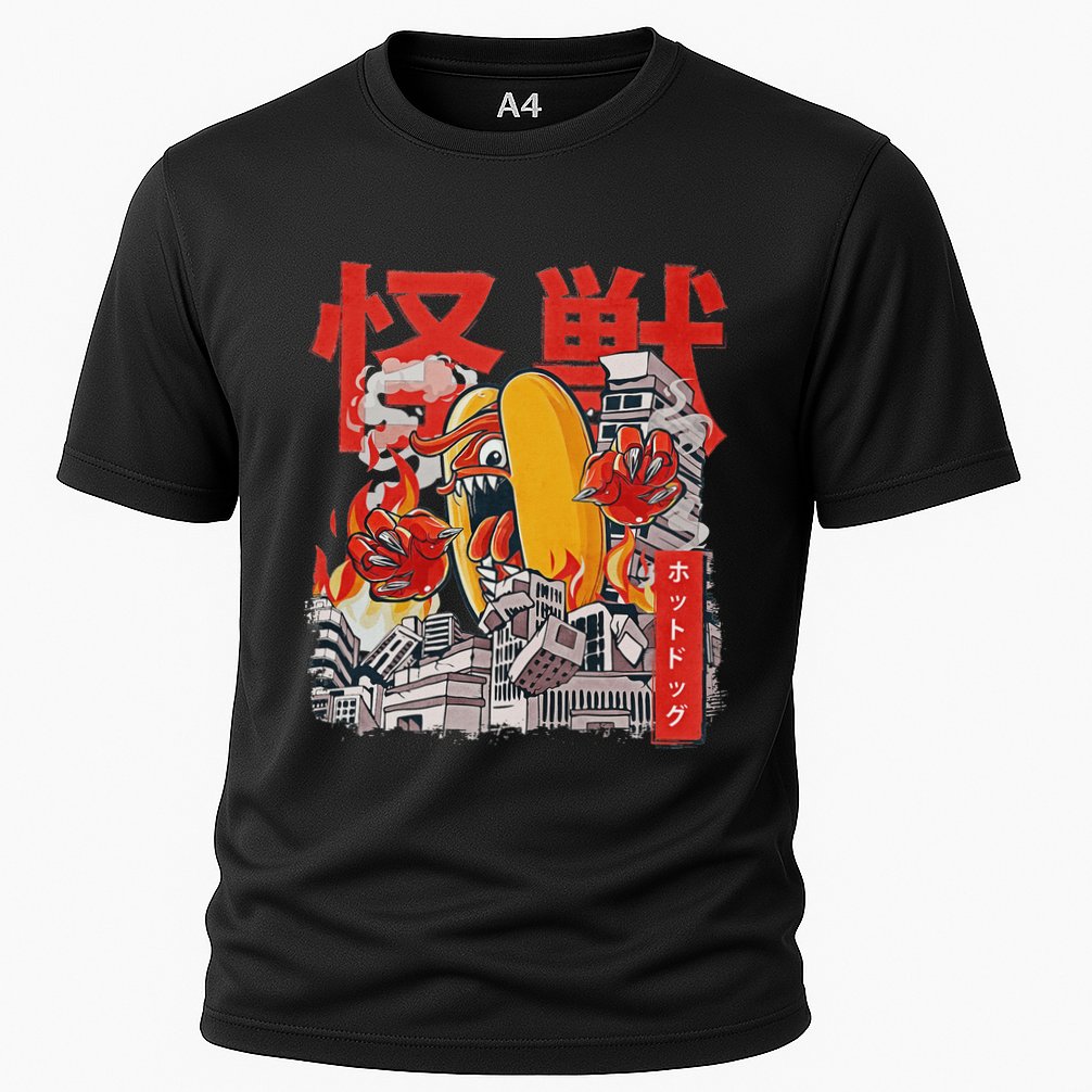 Kaiju Hot Dog Japanese Anime Monster Hotdog Cooling Performance Crew T-Shirt