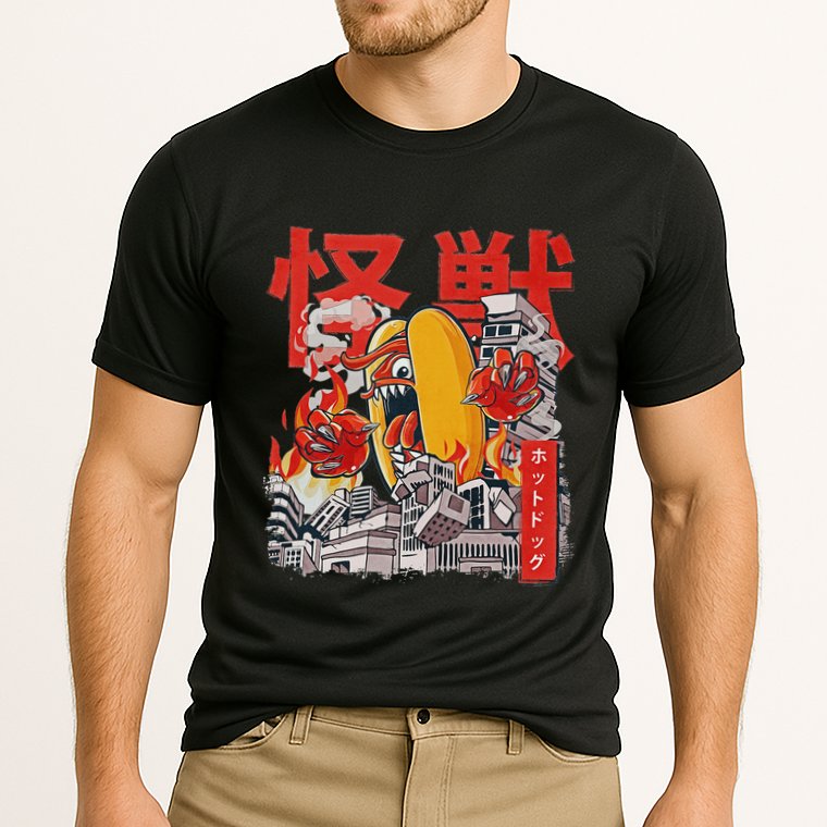 Kaiju Hot Dog Japanese Anime Monster Hotdog Cooling Performance Crew T-Shirt