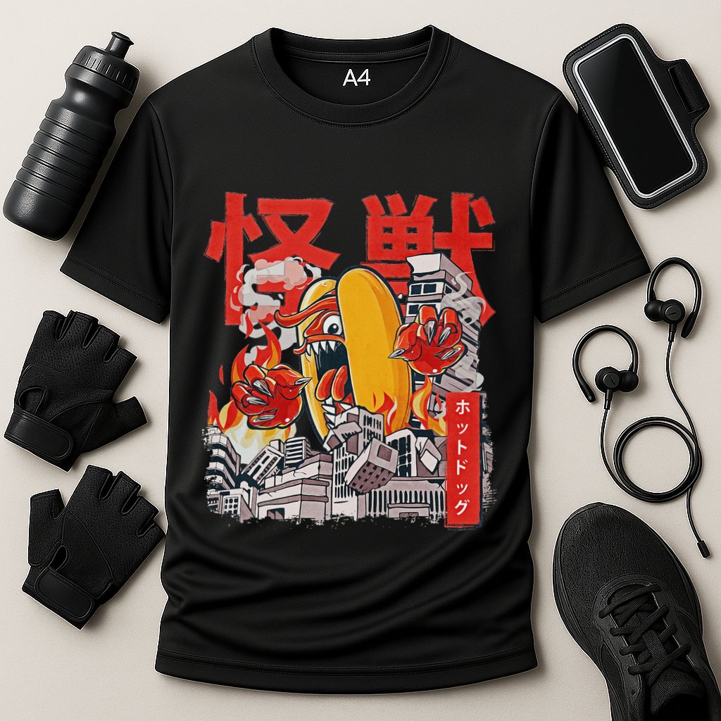 Kaiju Hot Dog Japanese Anime Monster Hotdog Cooling Performance Crew T-Shirt