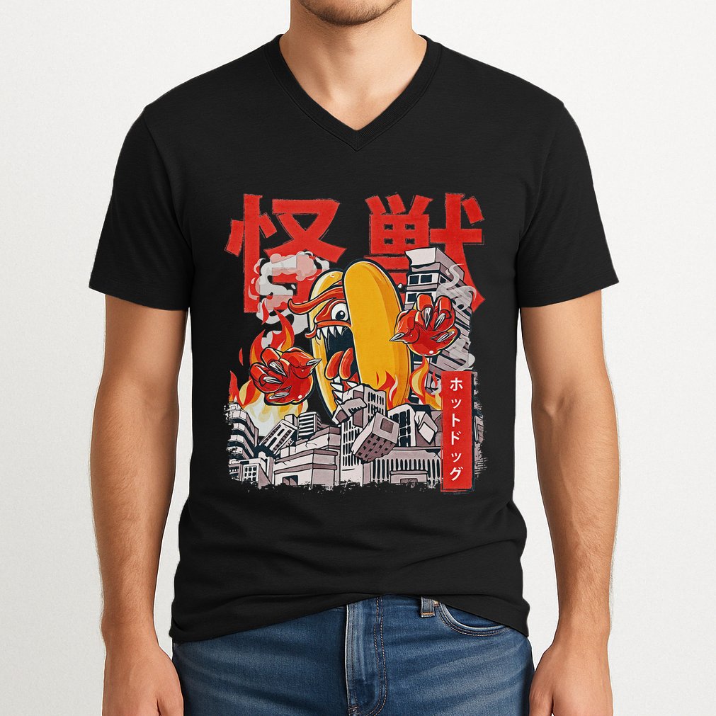 Kaiju Hot Dog Japanese Anime Monster Hotdog V-Neck T-Shirt