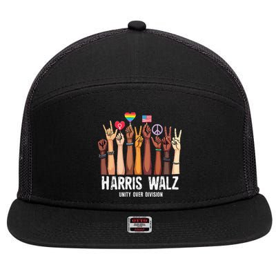 Kamala Harris Election Day Harris Walz Unity Over Division 7 Panel Mesh Trucker Snapback Hat