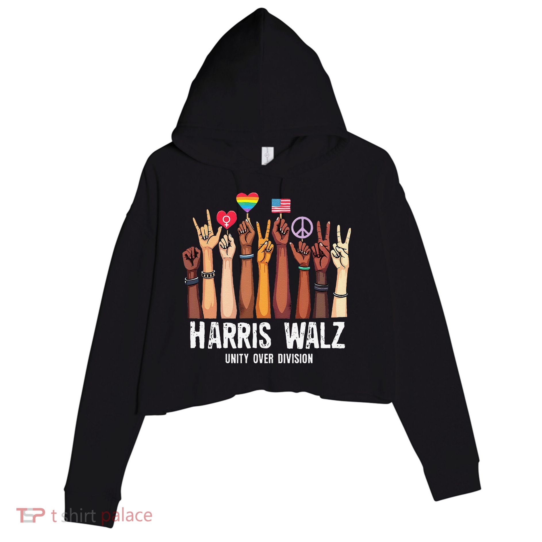 Kamala Harris Election Day Harris Walz Unity Over Division Crop Fleece Hoodie