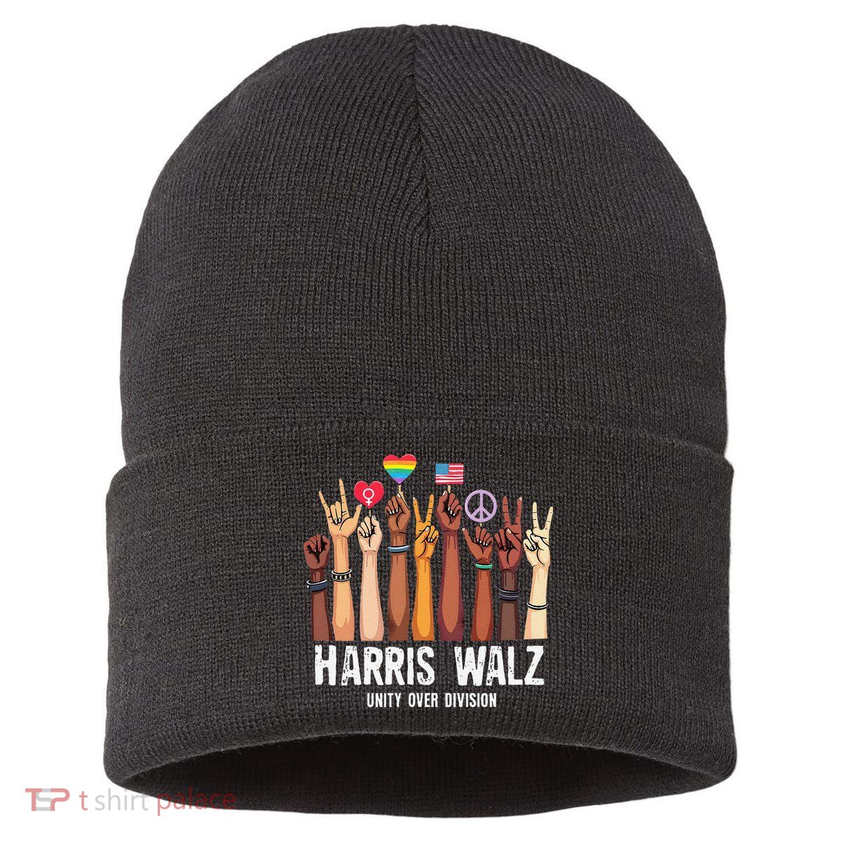 Kamala Harris Election Day Harris Walz Unity Over Division Sustainable Knit Beanie
