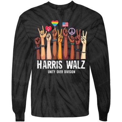 Kamala Harris Election Day Harris Walz Unity Over Division Tie-Dye Long Sleeve Shirt