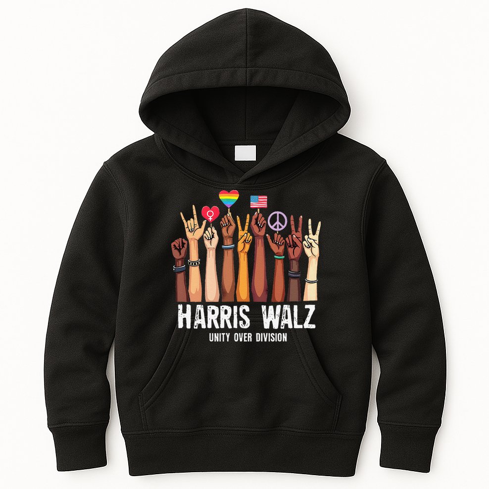 Kamala Harris Election Day Harris Walz Unity Over Division Kids Hoodie