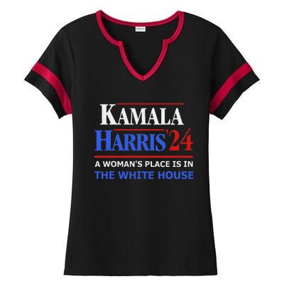 Kamala Harris24 Elect A WomanS Place Is In The White House Ladies Halftime Notch Neck Tee