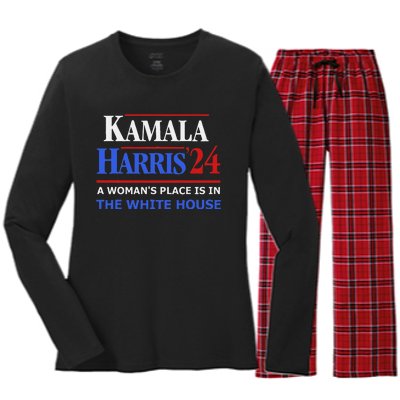 Kamala Harris24 Elect A WomanS Place Is In The White House Women's Long Sleeve Flannel Pajama Set 