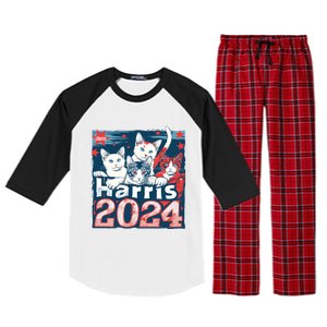 Kamala Harris Election Cat Lady 2024 Democrat Crazy Kitty Gift Raglan Sleeve Pajama Set