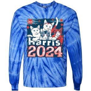 Kamala Harris Election Cat Lady 2024 Democrat Crazy Kitty Gift Tie-Dye Long Sleeve Shirt