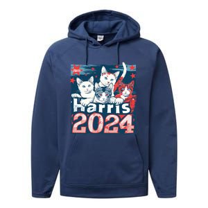 Kamala Harris Election Cat Lady 2024 Democrat Crazy Kitty Gift Performance Fleece Hoodie