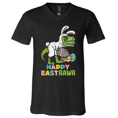 kid Happy Eastrawr Trex Easter Bunny Egg Funny Dinosaur kid V-Neck T-Shirt