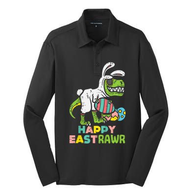 kid Happy Eastrawr Trex Easter Bunny Egg Funny Dinosaur kid Silk Touch Performance Long Sleeve Polo