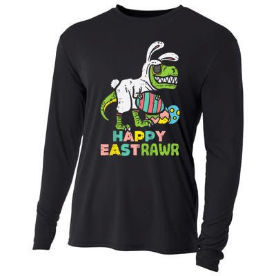 kid Happy Eastrawr Trex Easter Bunny Egg Funny Dinosaur kid Cooling Performance Long Sleeve Crew