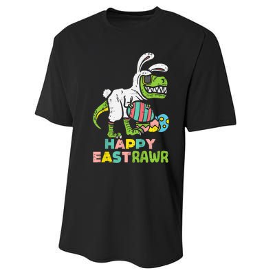 kid Happy Eastrawr Trex Easter Bunny Egg Funny Dinosaur kid Performance Sprint T-Shirt